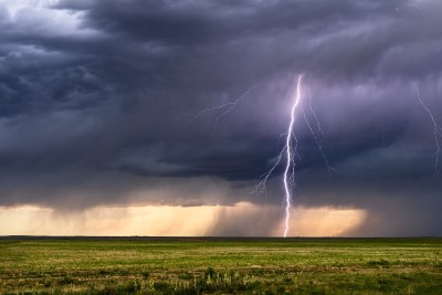 lightning over a field